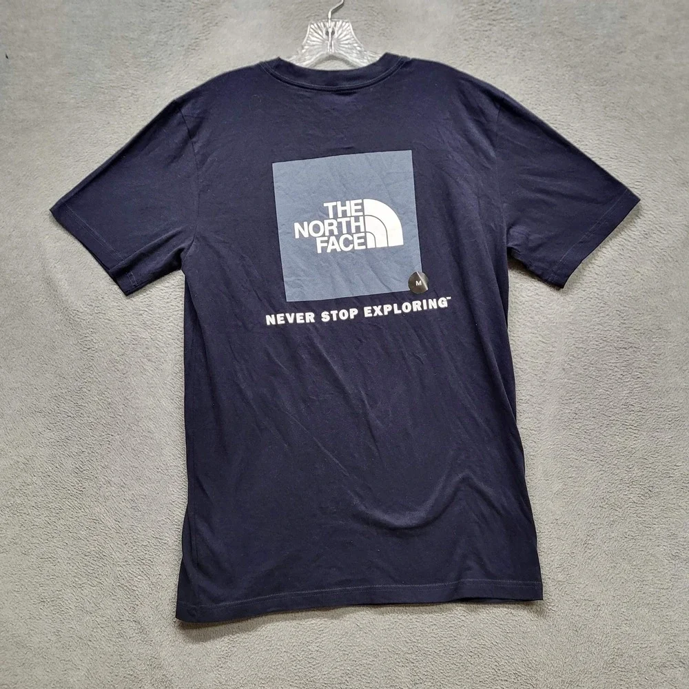 The North Face Men Shirt M Navy Logo Slogan Short Sleeve